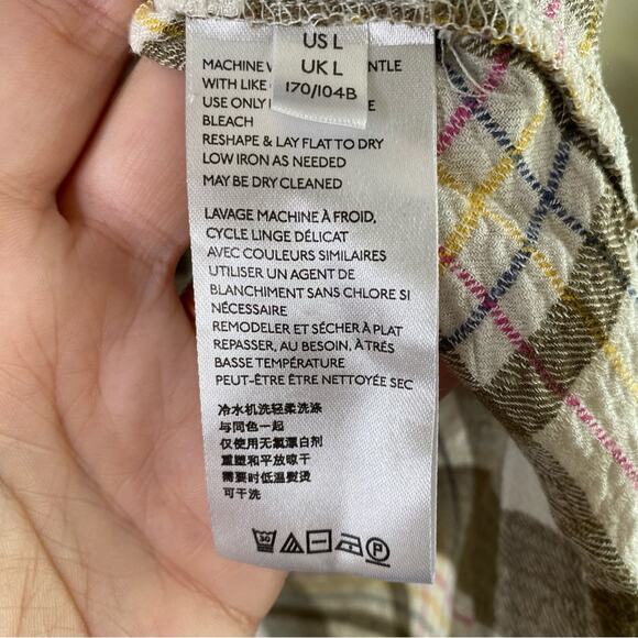 BY ANTHROPOLOGIE Isadora cream Plaid Flannel‎ Button Top Women Size large - Picture 5 of 7